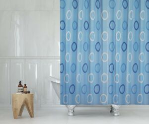 Banyo Perdesi 1x180x200 Tek Kanat Duş Perdesi Halka Hediyeli Duşakabin Perdesi 5033 Mavi