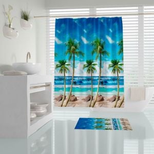 Banyo Perdesi 1x180x200 Tek Kanat Duş Perdesi Halka Hediyeli Duşakabin Perdesi Palm Beach