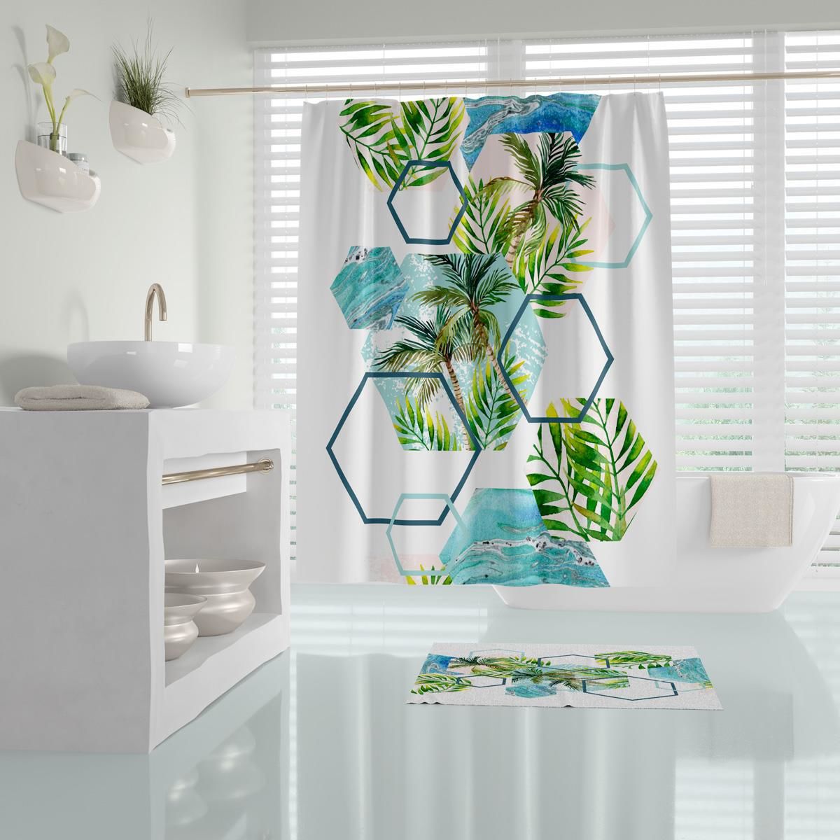 Banyo Perdesi 1x180x200 Tek Kanat Duş Perdesi Halka Hediyeli Duşakabin Perdesi Island