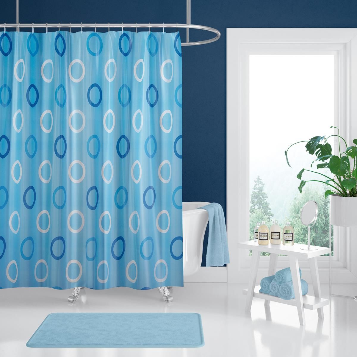 Banyo Perdesi 1x120x200 Tek Kanat Duş Perdesi Halka Hediyeli Duşakabin Perdesi 5033 Mavi