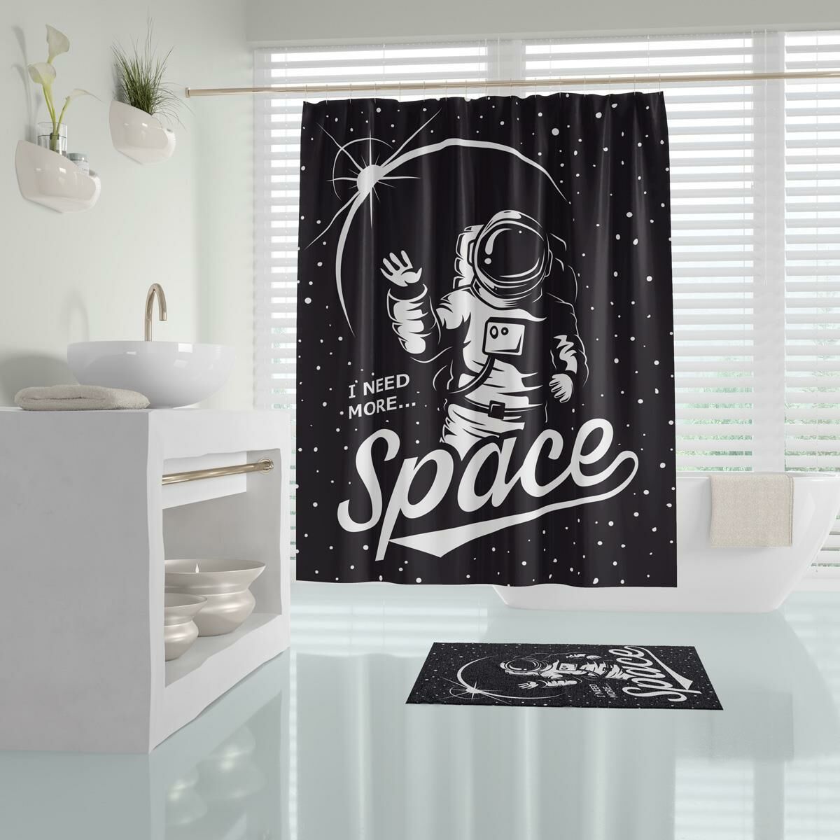 Banyo Perdesi 1x180x200 Tek Kanat Duş Perdesi Halka Hediyeli Duşakabin Perdesi Space