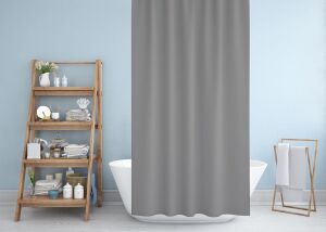 Banyo Perdesi 1x240x200 Tek Kanat Duş Perdesi Halka Hediyeli Duşakabin Perdesi 0010 Gri