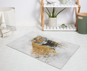 Banyo Halısı Dijital Baskılı Banyo Paspası 50x80 Polyester Kaymaz Tabanlı Duş Paspası Tiger