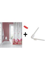 Banyo Perdesi 7017 1x180x200, Perde Borusu Askı Aparatı Köşe Boru Beyaz Hediyeli, Duş Perdesi Seti