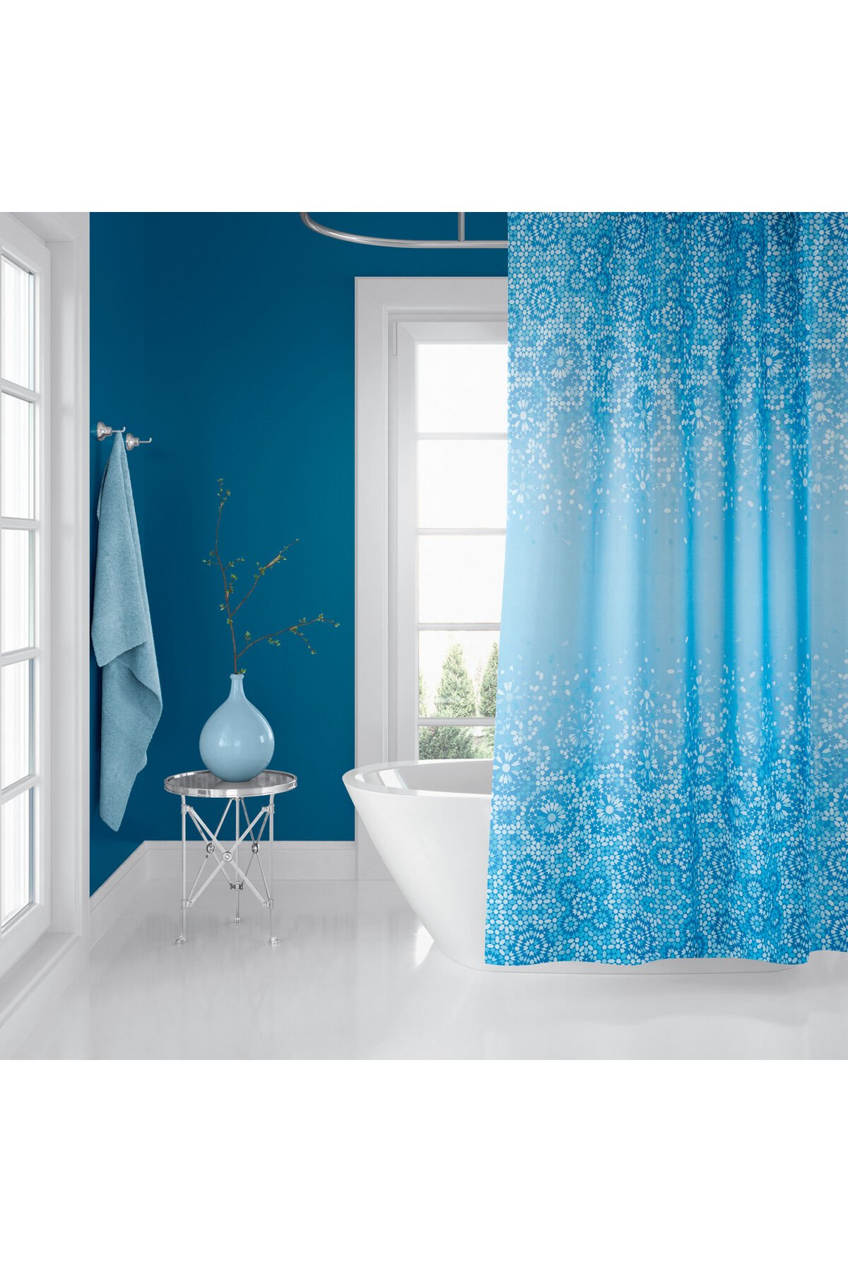Banyo Perdesi 6303 1x180x200, Perde Borusu Askı Aparatı Köşe Boru Beyaz Hediyeli, Duş Perdesi Seti