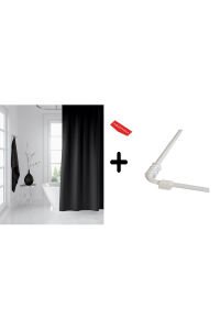 Banyo Perdesi Siyah 1x180x200, Perde Borusu Askı Aparatı Köşe Boru Beyaz Hediyeli, Duş Perdesi Seti