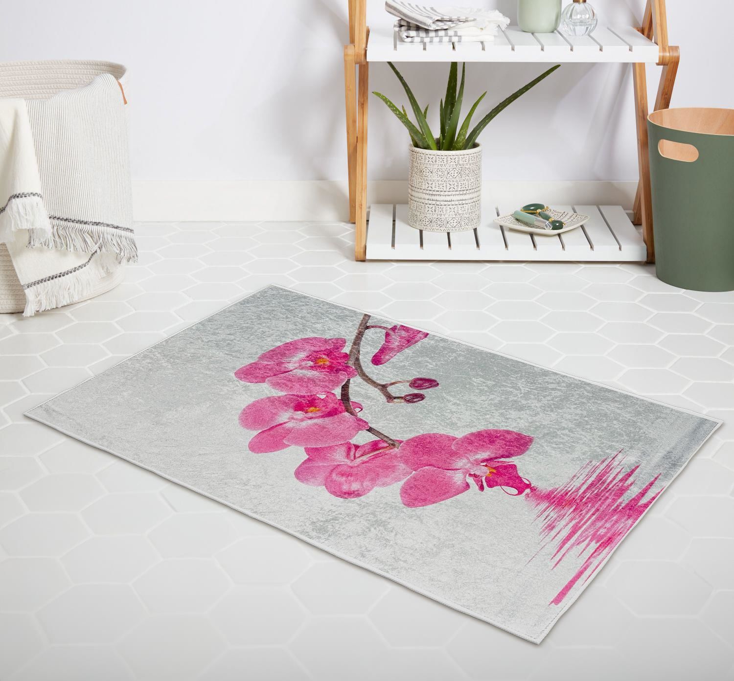 Banyo Halısı Dijital Baskılı Banyo Paspası 50x80 Polyester Kaymaz Tabanlı Duş Paspası Orchid