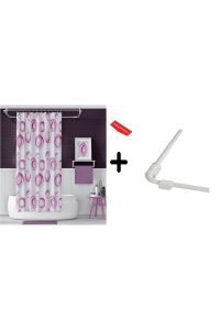 Banyo Perdesi 4954 P 2x110x200, Perde Borusu Askı Aparatı Köşe Boru Beyaz Hediyeli, Duş Perdesi Seti