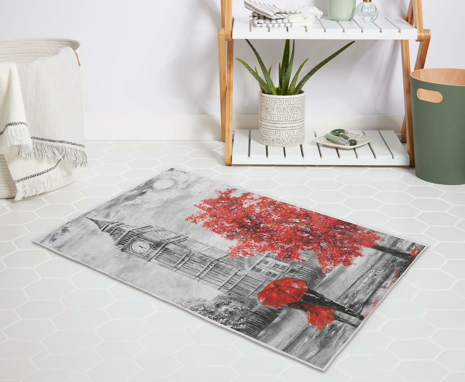 Banyo Halısı Dijital Baskılı Banyo Paspası 50x80 Polyester Kaymaz Tabanlı Duş Paspası Bigben