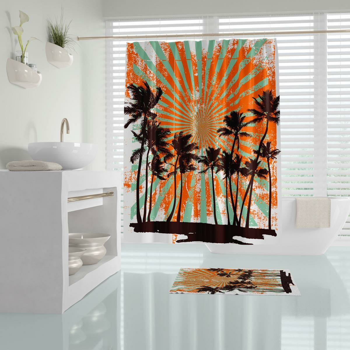 Banyo Perdesi 1x180x200 Tek Kanat Duş Perdesi Halka Hediyeli Duşakabin Perdesi Hawai Sun