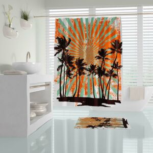 Banyo Perdesi 1x180x200 Tek Kanat Duş Perdesi Halka Hediyeli Duşakabin Perdesi Hawai Sun