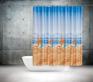 Banyo Perdesi 1x180x200 Tek Kanat Duş Perdesi Halka Hediyeli Duşakabin Perdesi Starfish
