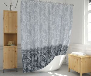 Banyo Perdesi 1x110x200 Tek Kanat Duş Perdesi Halka Hediyeli Duşakabin Perdesi 2102 Gri