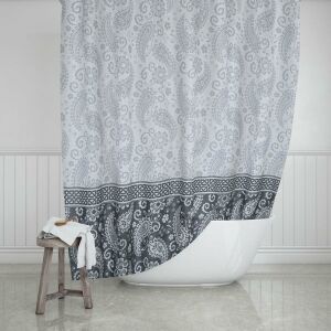Banyo Perdesi 1x110x200 Tek Kanat Duş Perdesi Halka Hediyeli Duşakabin Perdesi 2102 Gri