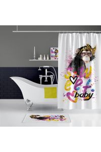 Banyo Paspas Ve Tek Kanat Duş Perdesi 1x180x200 Set Banyo Halısı Sweet Babby