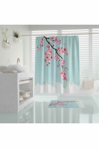 Banyo Paspas Ve Tek Kanat Duş Perdesi 1x180x200 Set Banyo Halısı Sakura