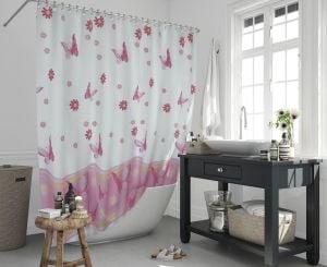 Banyo Perdesi 1x240x200 Tek Kanat Duş Perdesi Halka Hediyeli Duşakabin Perdesi 6020 Pembe