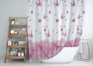 Banyo Perdesi 1x120x200 Tek Kanat Duş Perdesi Halka Hediyeli Duşakabin Perdesi 6020 Pembe