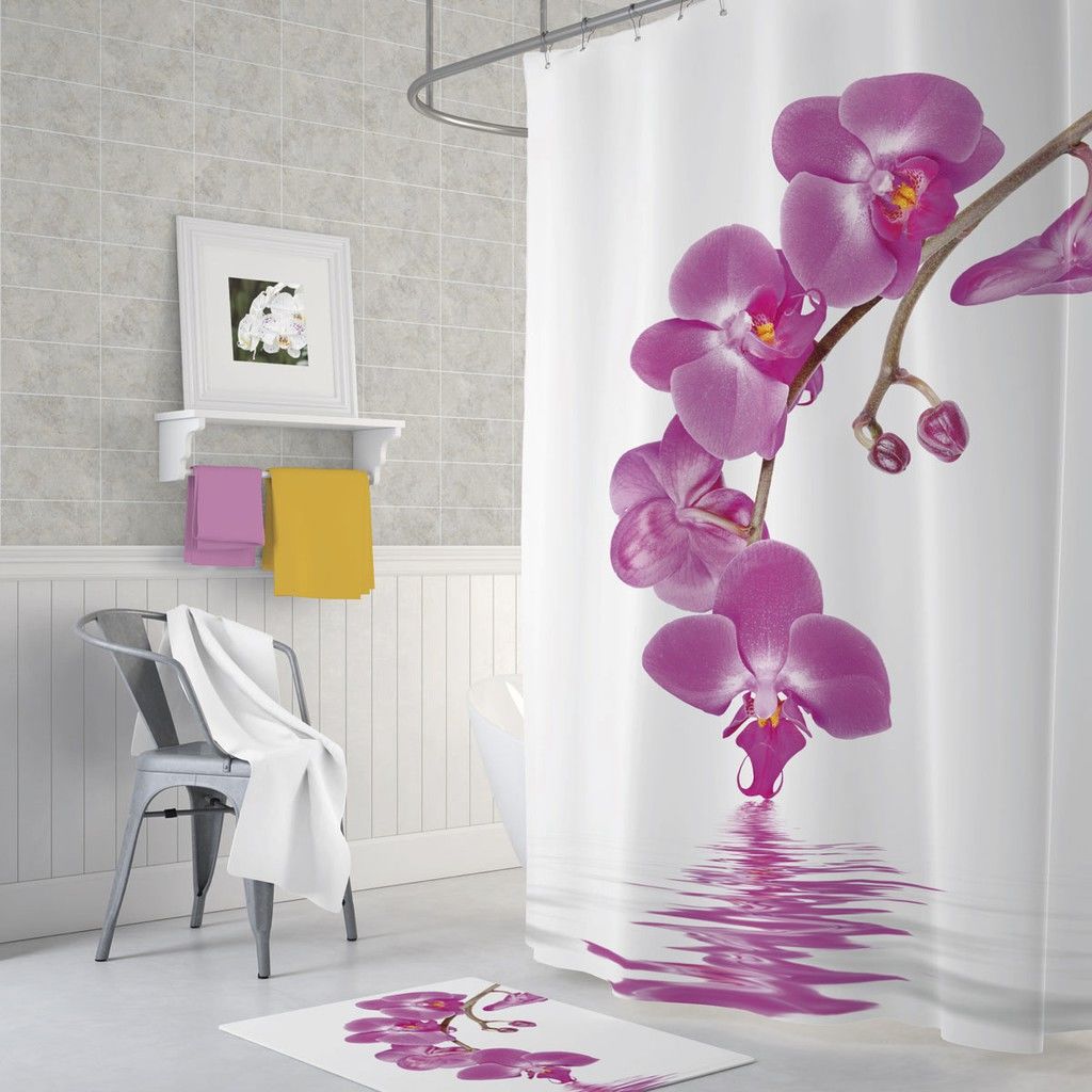 Banyo Perdesi 1x180x200 Tek Kanat Duş Perdesi Halka Hediyeli Duşakabin Perdesi Orchid