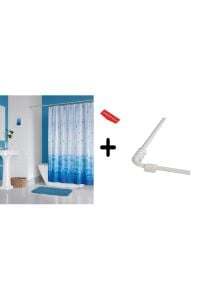 Zehome Banyo Perdesi 5020 M 1x180x200, Perde Borusu Askı Aparatı Köşe Boru Beyaz Hediyeli, Duş Perdesi Seti