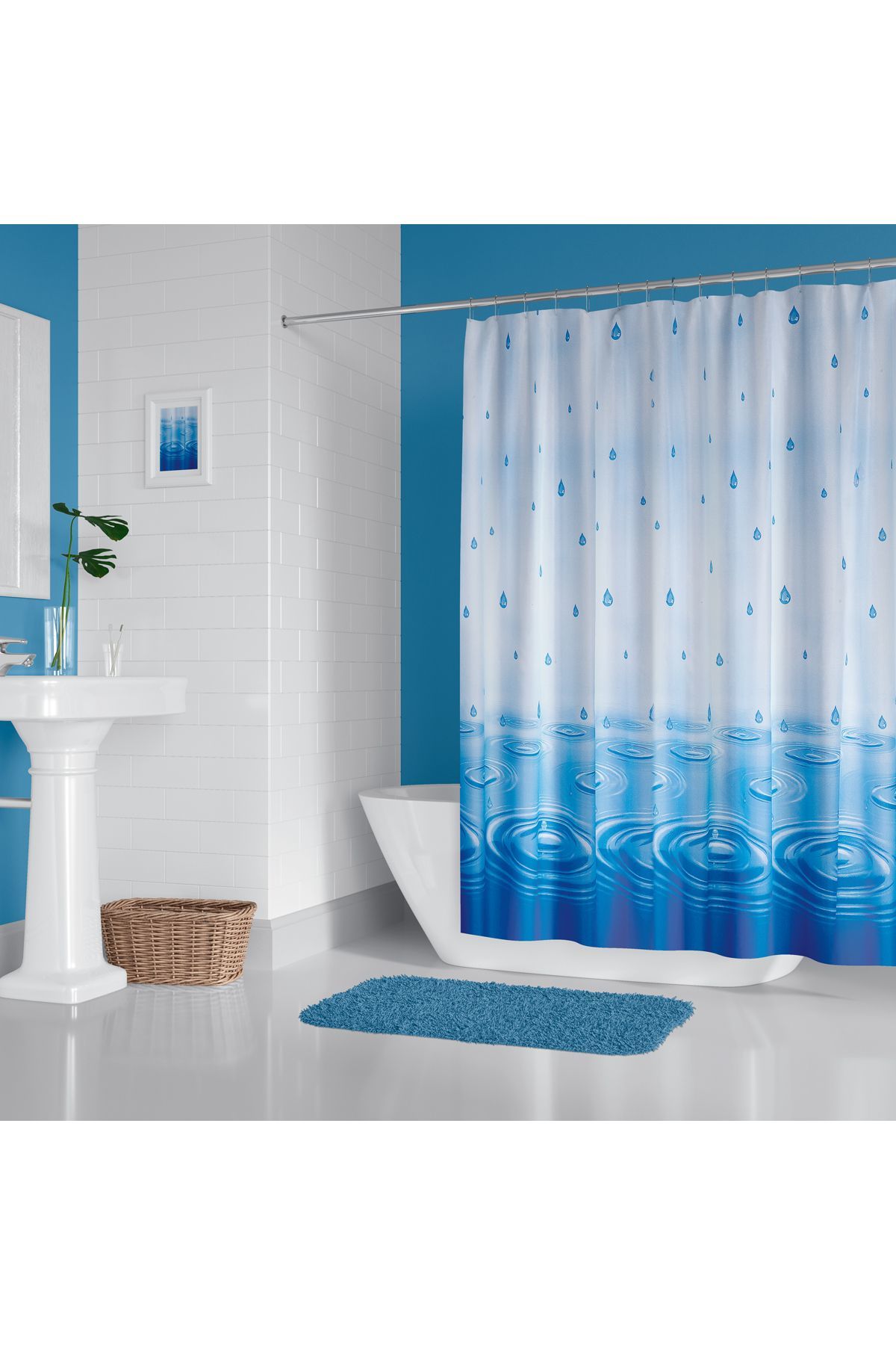 Zehome Banyo Perdesi 5020 M 1x180x200, Perde Borusu Askı Aparatı Köşe Boru Beyaz Hediyeli, Duş Perdesi Seti