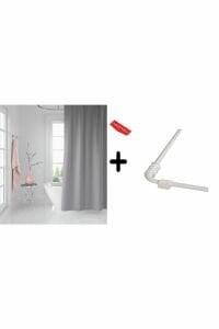 Banyo Perdesi Gri 1x180x200, Perde Borusu Askı Aparatı Köşe Boru Beyaz Hediyeli, Duş Perdesi Seti