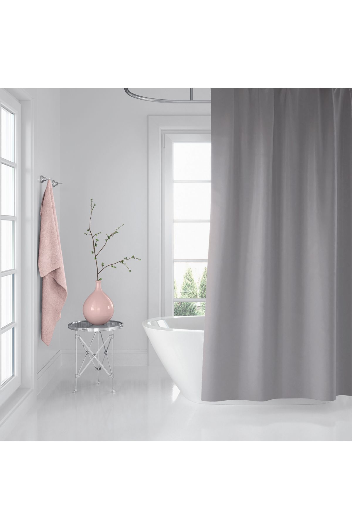 Banyo Perdesi Gri 1x180x200, Perde Borusu Askı Aparatı Köşe Boru Beyaz Hediyeli, Duş Perdesi Seti