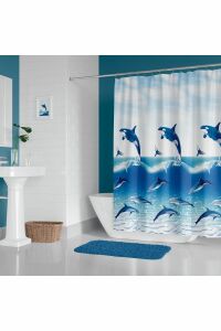Zethome Banyo Perdesi 9515 1x180x200, Perde Borusu Askı Aparatı Köşe Boru Beyaz Hediyeli, Duş Perdesi Seti