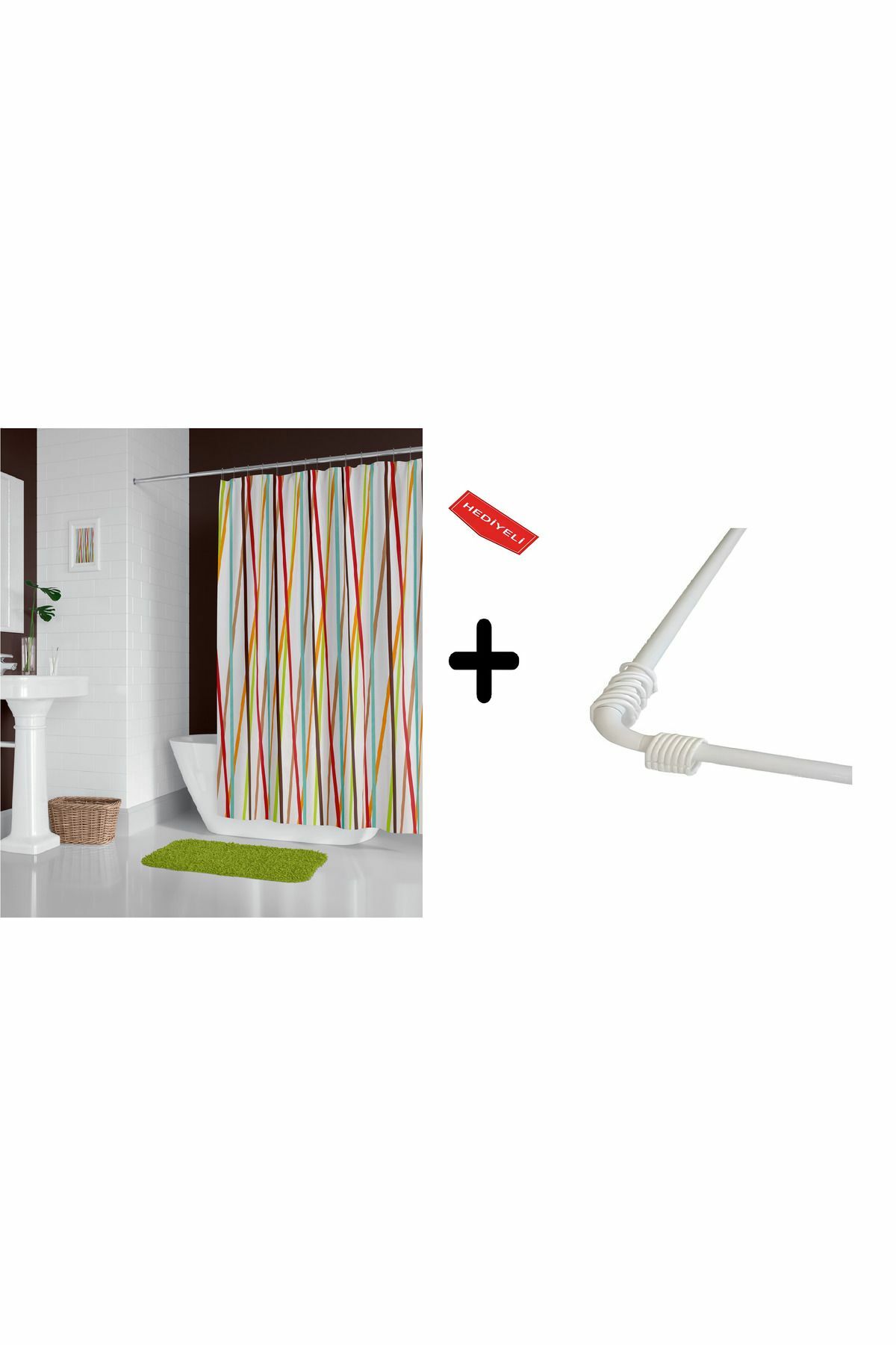 Zethome Banyo Perdesi 6710 1x180x200, Perde Borusu Askı Aparatı Köşe Boru Beyaz Hediyeli, Duş Perdesi Seti