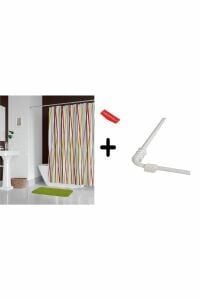 Zethome Banyo Perdesi 6710 1x180x200, Perde Borusu Askı Aparatı Köşe Boru Beyaz Hediyeli, Duş Perdesi Seti