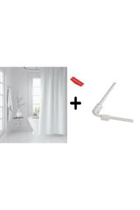 Banyo Perdesi Beyaz 1x180x200, Perde Borusu Askı Aparatı Köşe Boru Beyaz Hediyeli, Duş Perdesi Seti