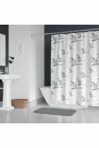 Banyo Perdesi 6771 1x180x200, Perde Borusu Askı Aparatı Köşe Boru Beyaz Hediyeli, Duş Perdesi Seti