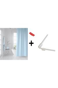 Banyo Perdesi Mavi 1x180x200, Perde Borusu Askı Aparatı Köşe Boru Beyaz Hediyeli, Duş Perdesi Seti