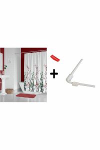 Banyo Perdesi 7766 1x180x200, Perde Borusu Askı Aparatı Köşe Boru Beyaz Hediyeli, Duş Perdesi Seti
