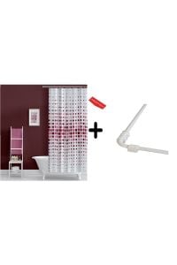 Banyo Perdesi Pembe 2x110x200, Perde Borusu Askı Aparatı Köşe Boru Beyaz Hediyeli, Duş Perdesi Seti