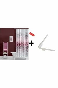 Banyo Perdesi Pembe 2x110x200, Perde Borusu Askı Aparatı Köşe Boru Beyaz Hediyeli, Duş Perdesi Seti