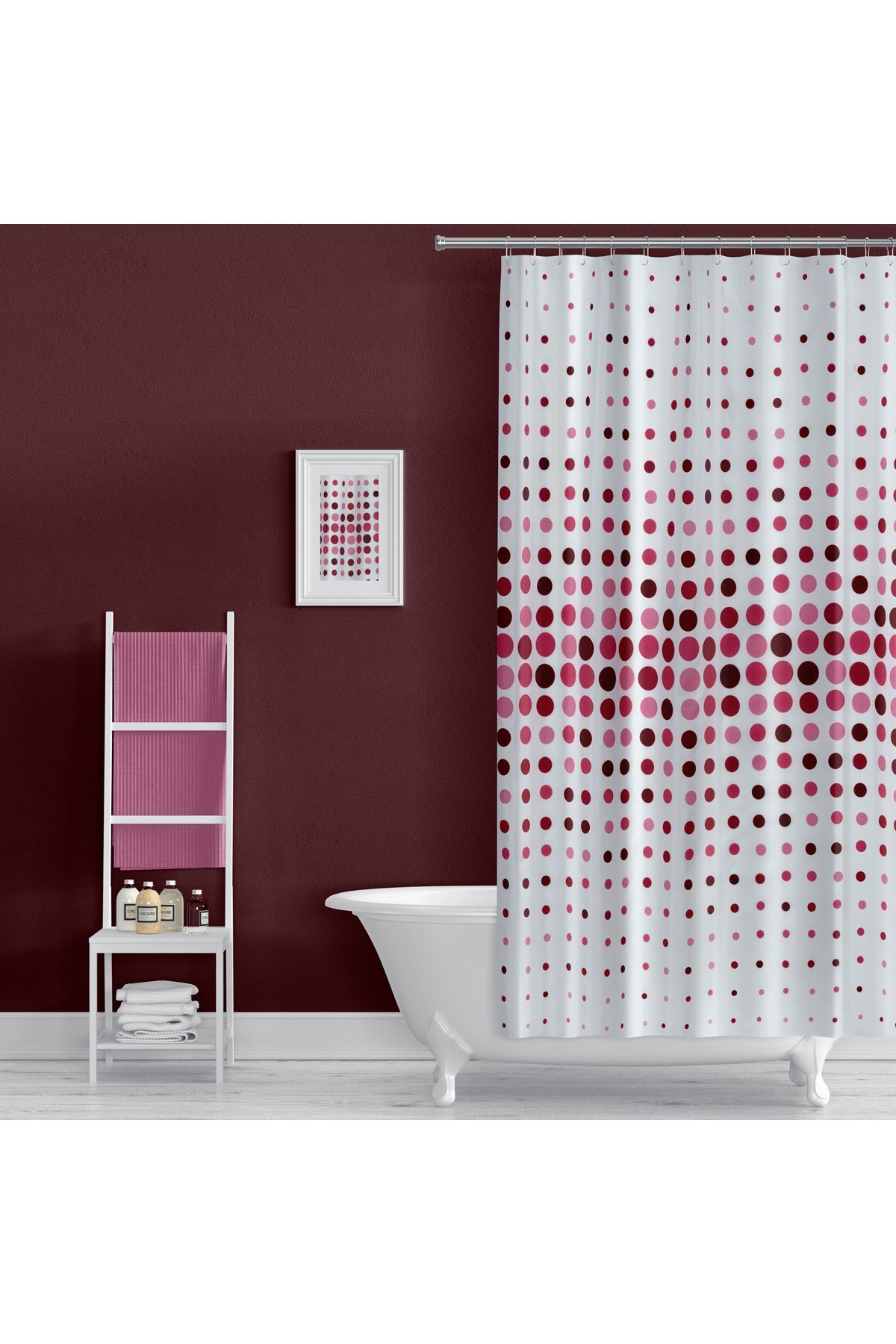 Banyo Perdesi Pembe 2x110x200, Perde Borusu Askı Aparatı Köşe Boru Beyaz Hediyeli, Duş Perdesi Seti