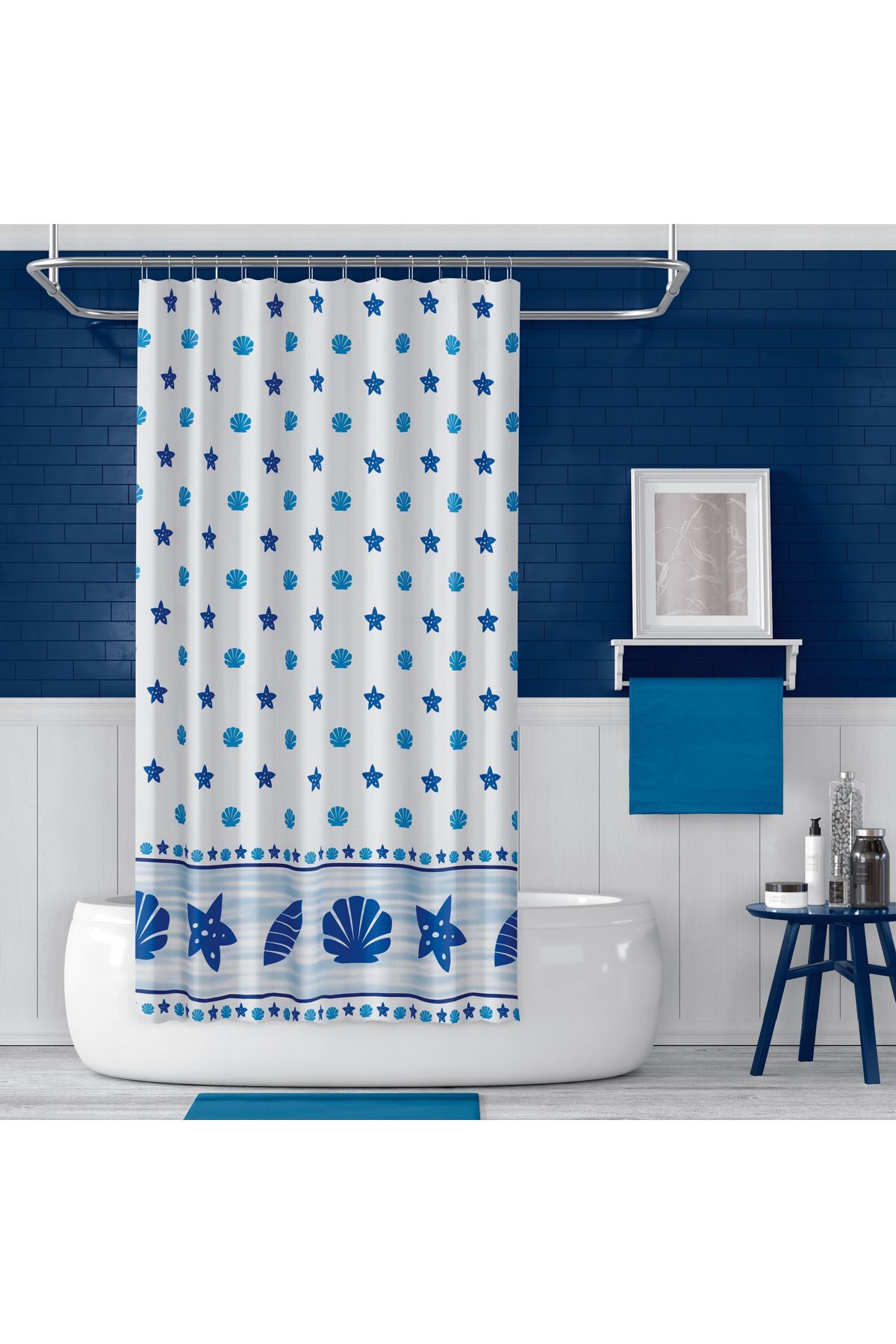Banyo Perdesi 4910 2x110x200, Perde Borusu Askı Aparatı Köşe Boru Beyaz Hediyeli, Duş Perdesi Seti