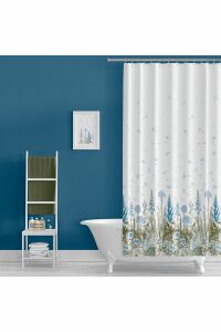 Banyo Perdesi 2558 2x110x200, Perde Borusu Askı Aparatı Köşe Boru Beyaz Hediyeli, Duş Perdesi Seti