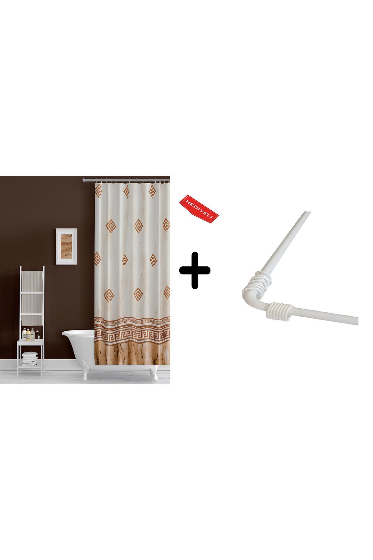 Banyo Perdesi 4860 2x110x200, Perde Borusu Askı Aparatı Köşe Boru Beyaz Hediyeli, Duş Perdesi Seti