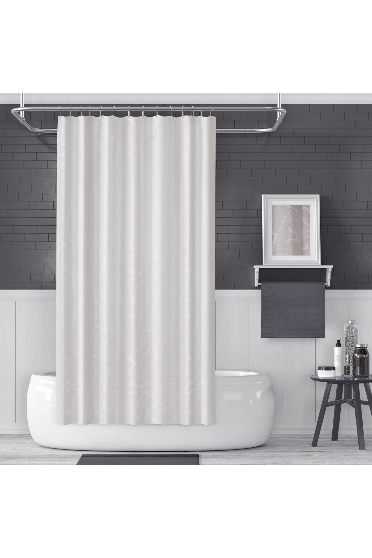 Banyo Perdesi 5026 1x180x200, Perde Borusu Askı Aparatı Köşe Boru Beyaz Hediyeli, Duş Perdesi Seti