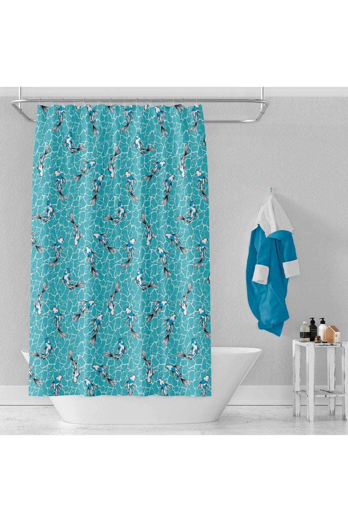 Banyo Perdesi 4352 2x100x200, Perde Borusu Askı Aparatı Köşe Boru Beyaz Hediyeli, Duş Perdesi Seti