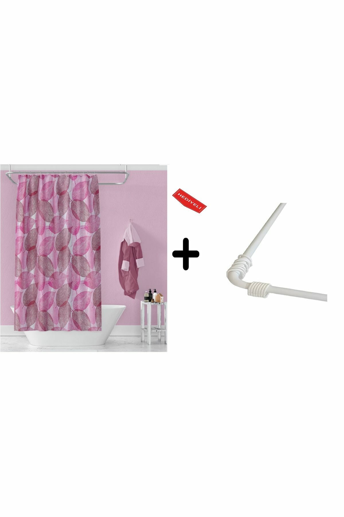 Banyo Perdesi 3110 2x100x200, Perde Borusu Askı Aparatı Köşe Boru Beyaz Hediyeli, Duş Perdesi Seti