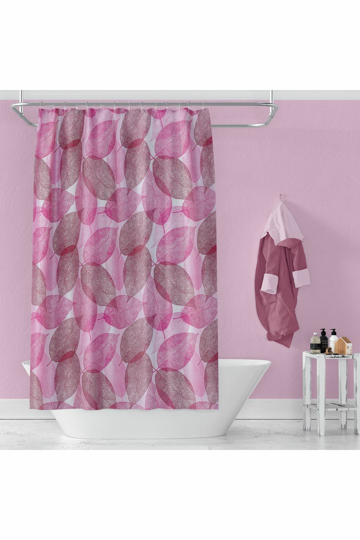 Banyo Perdesi 3110 2x100x200, Perde Borusu Askı Aparatı Köşe Boru Beyaz Hediyeli, Duş Perdesi Seti