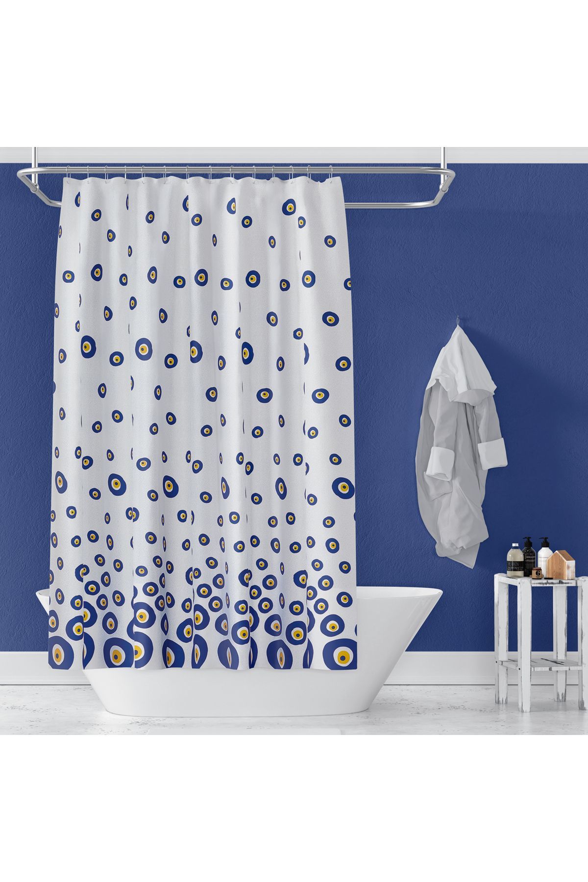 Banyo Perdesi 3795 2x100x200, Perde Borusu Askı Aparatı Köşe Boru Beyaz Hediyeli, Duş Perdesi Seti