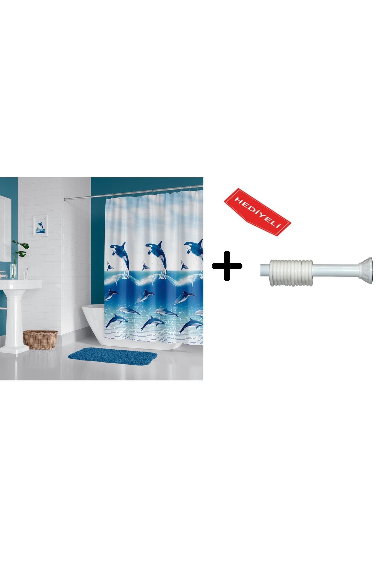 Banyo Perdesi Seti Siyah 120x200 Duş Perdesi , 90x130 Banyo Perde Borusu Siyah Askı Aparatı Hediyeli