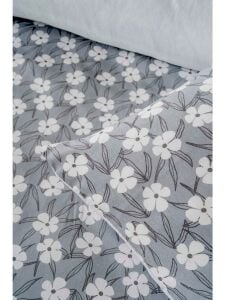 Gri Çift Kişilik Nevresim Takımı Pamuklu Çiçek Desenli Henna 200x215 cm
