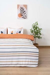 Çizgili Çift Kişilik Nevresim Takımı Pamuklu Desenli Aren 200x215 cm