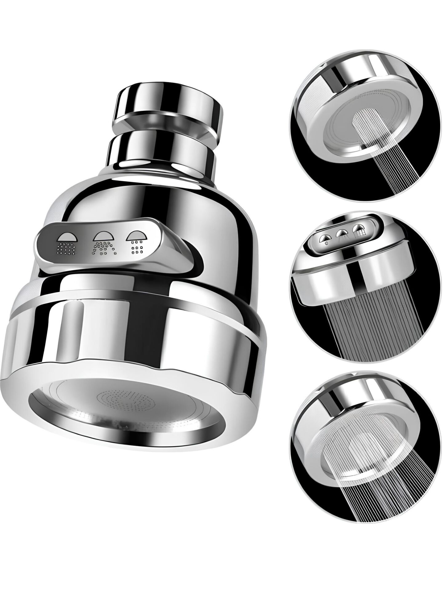 Zethome Su Tasarruflu 3 Fonksiyonlu Krom Mutfak Lavabo Başlığı 360 Derece Döner Ayarlanabilir