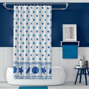 Banyo Perdesi 1x110x200 Tek Kanat Duş Perdesi Halka Hediyeli 4910 Mavi